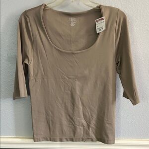 French Laundry Taupe Scoop Neck Short Sleeve Top